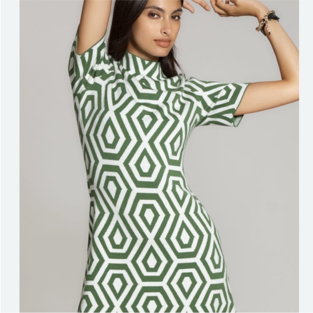 NWT Anthropologie Hexagonal Patterned Green and White Dress